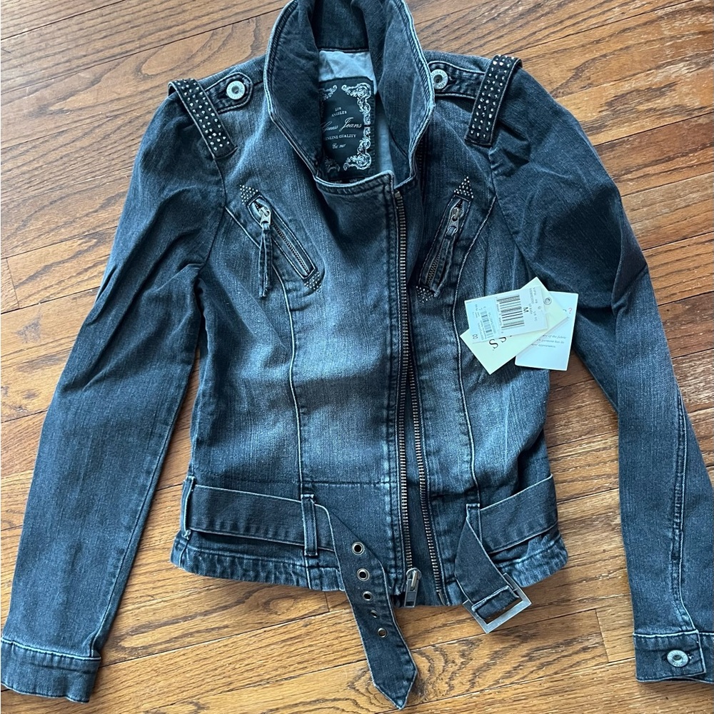 WOMEN’S NWT Guess denim jacket moto bling